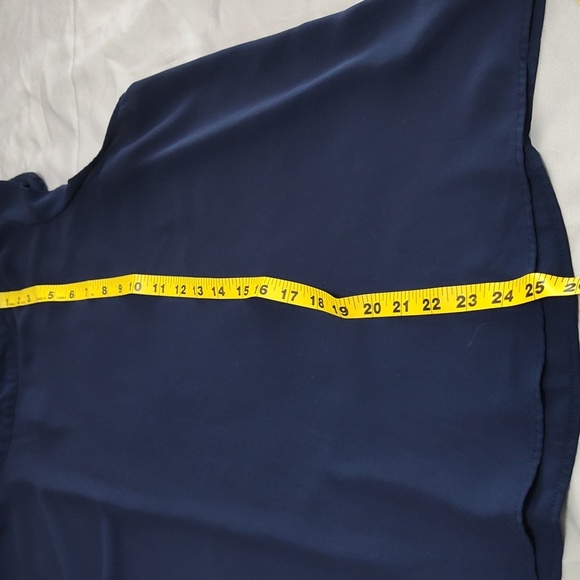 Elle Blouse XXL Cap Sleeve Casual Spring Sheer Embellished Collar Navy Blue - Picture 12 of 12